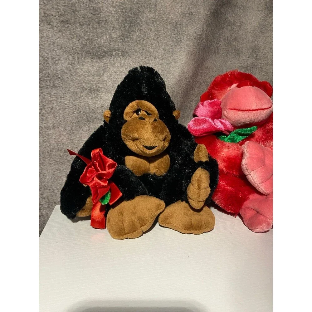 Lot of 2 Valentine’s Day Monkey Stuffed Animal Plush w/ Rose Small 6-14 in